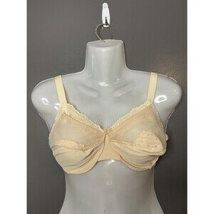 Vintage Nene Bra Womens 34D Beige Lace Sheer Mesh Nursing Underwire Made USA 80s